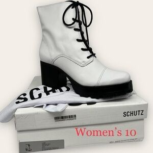 Schutz White Platform Lace-up Boots